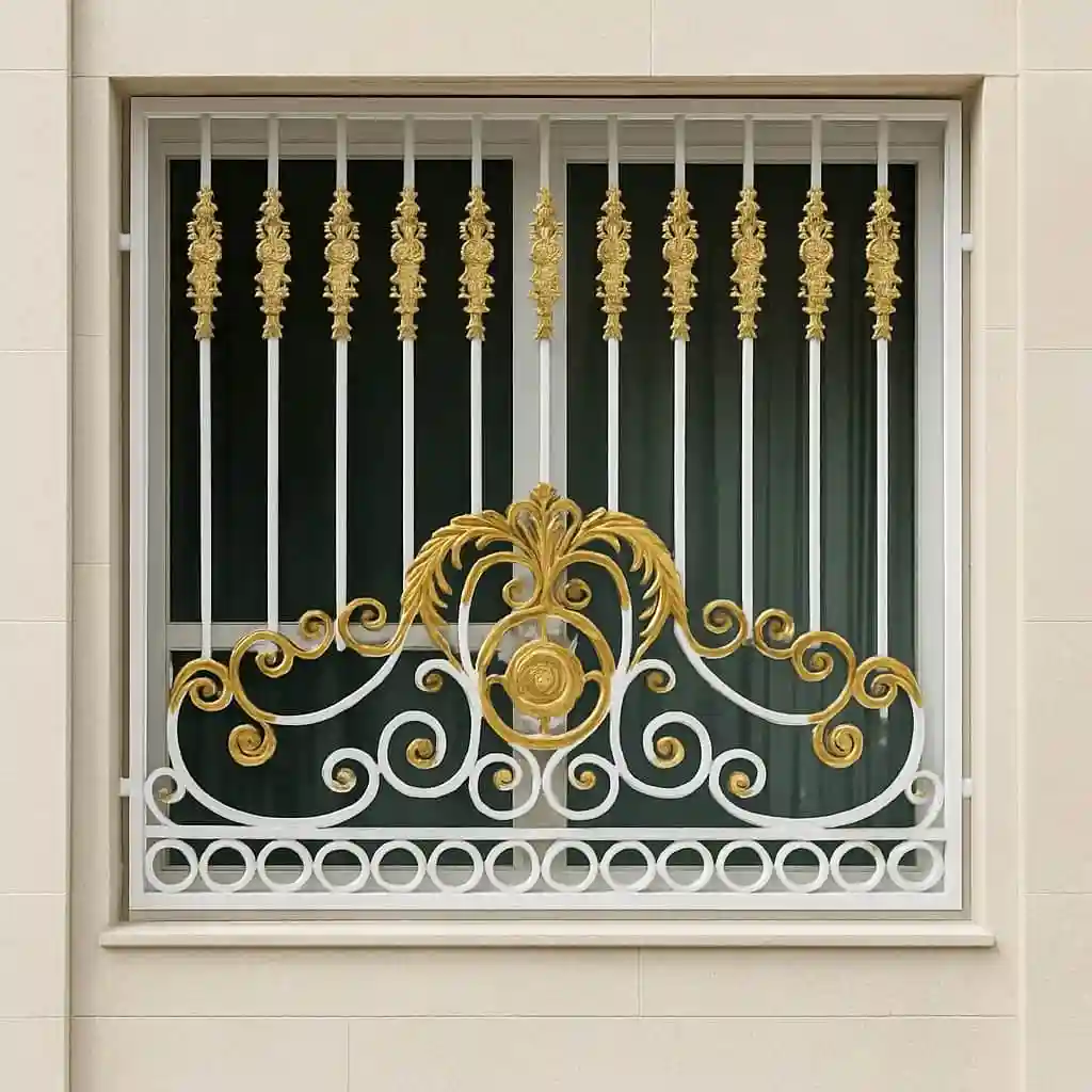 تصویر حفاظ پنجره سلطنتی گلبرگ با نمای فرفورژه