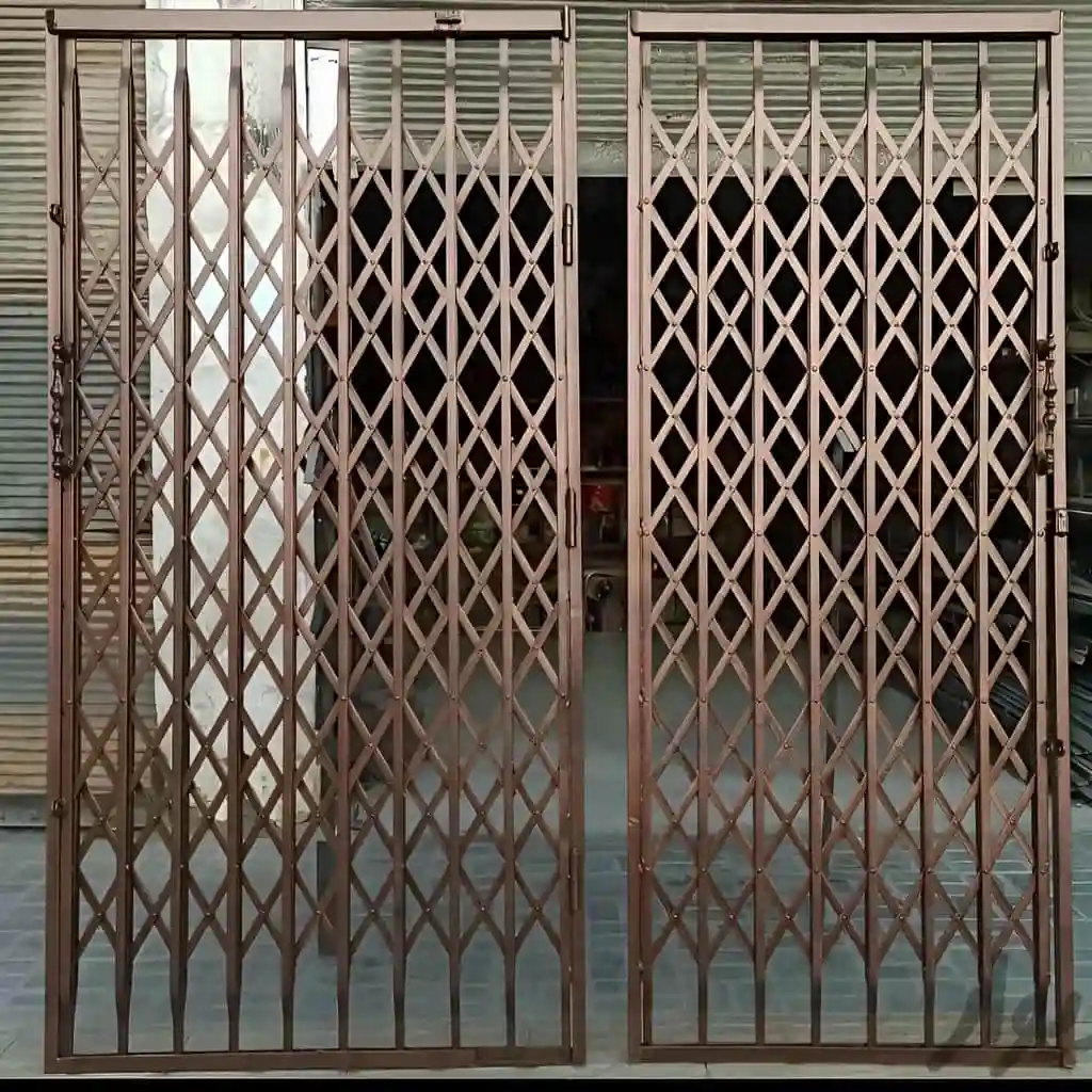 حفاظ آکاردئونی تمام گل دوبل چهار جداره پرچ مخفی نصب شده روی درب ورودی لوکس