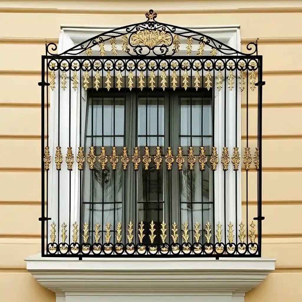عکس حفاظ پنجره مدل افشان با تزئینات طلایی آبکاری شده