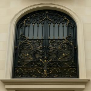 ترکیب رنگ پتینه و طلایی حفاظ پنجره مدل الیزه