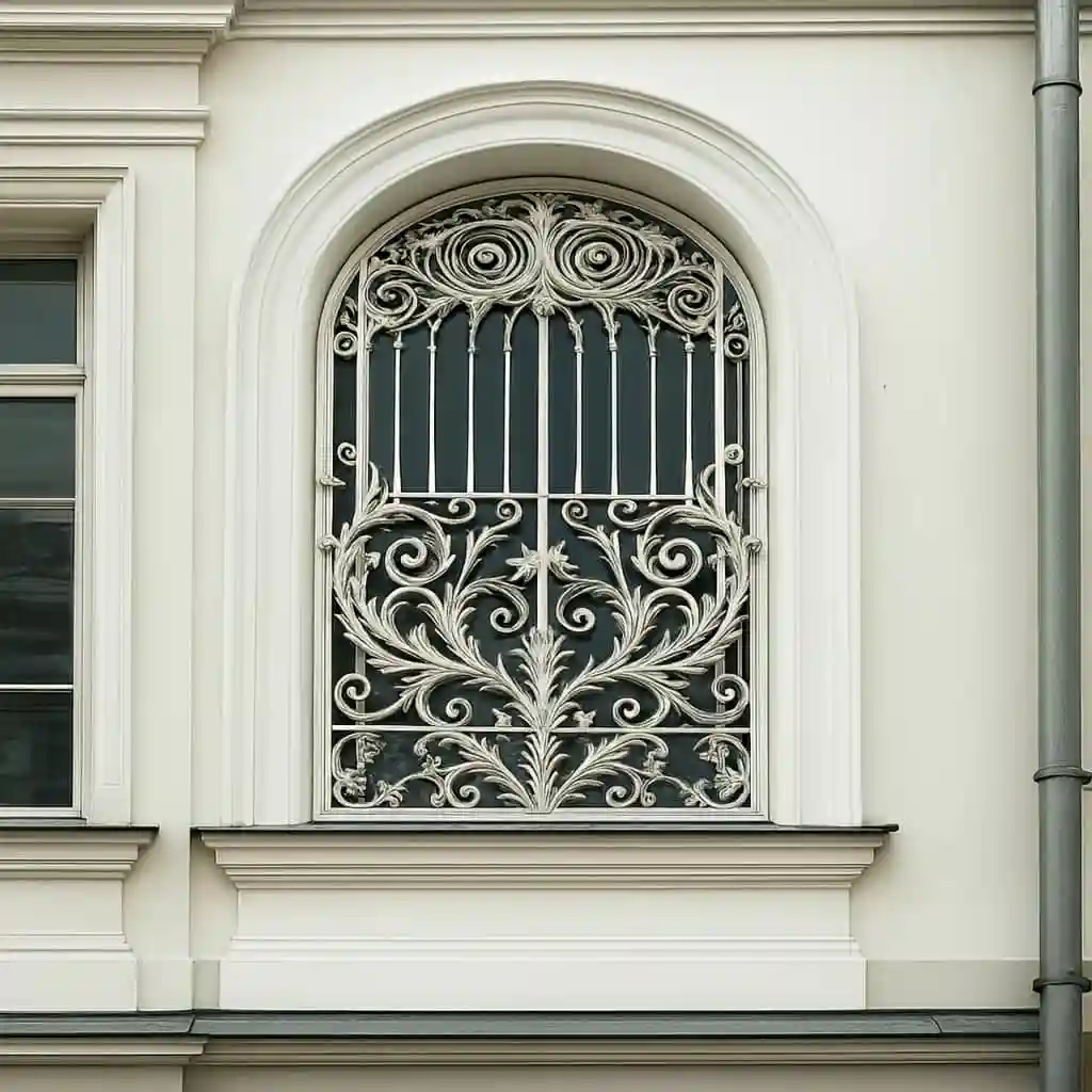 نمای نزدیک تزئینات گل و برگ حفاظ پنجره الیزه