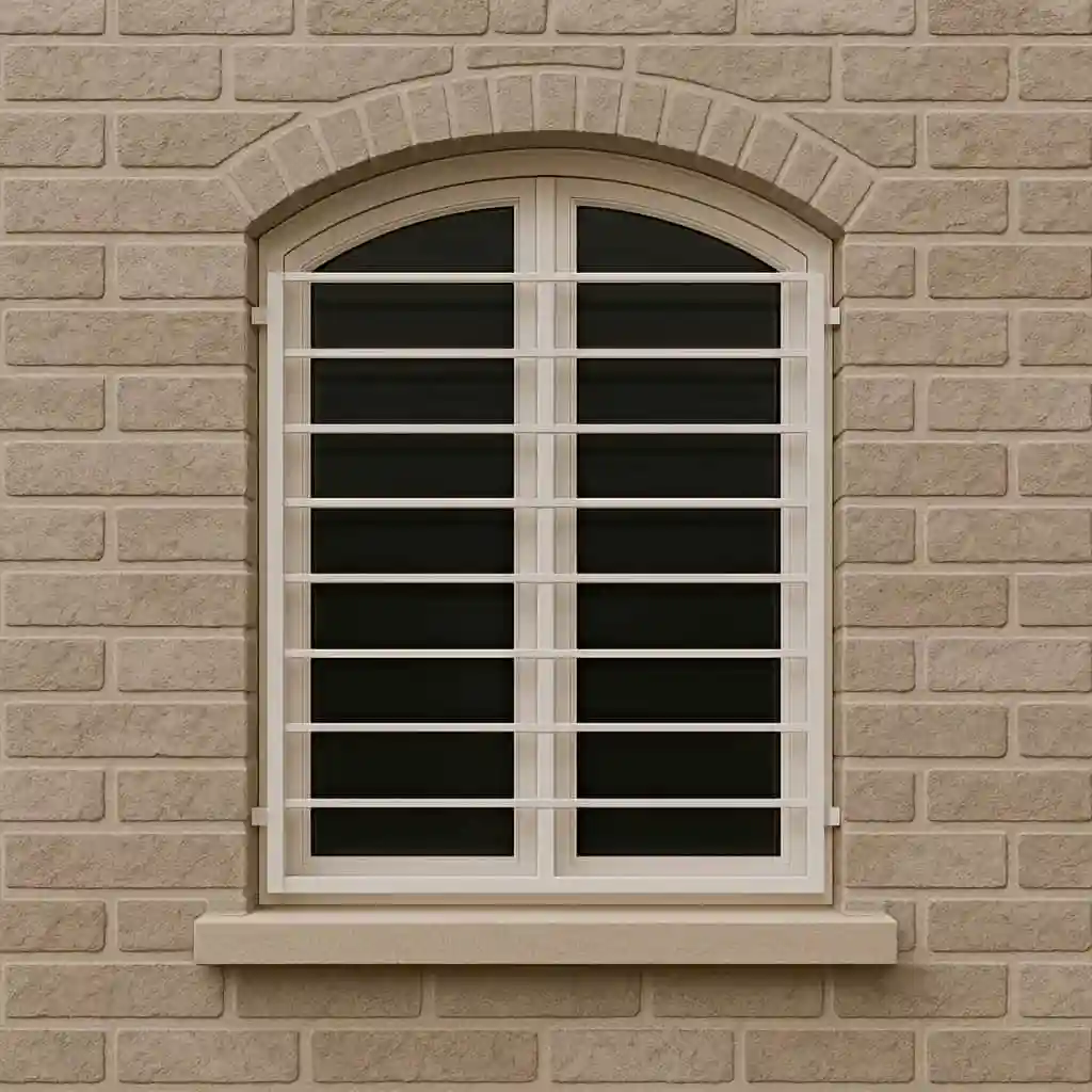 تصویر حفاظ پنجره ساده قوس دار روی نمای مدرن