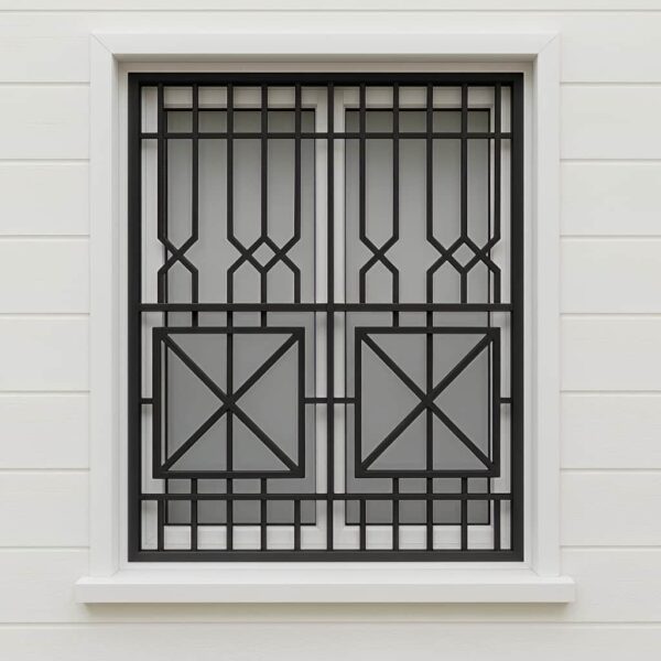نمای نزدیک حفاظ هندسی پنجره رنگ مشکی