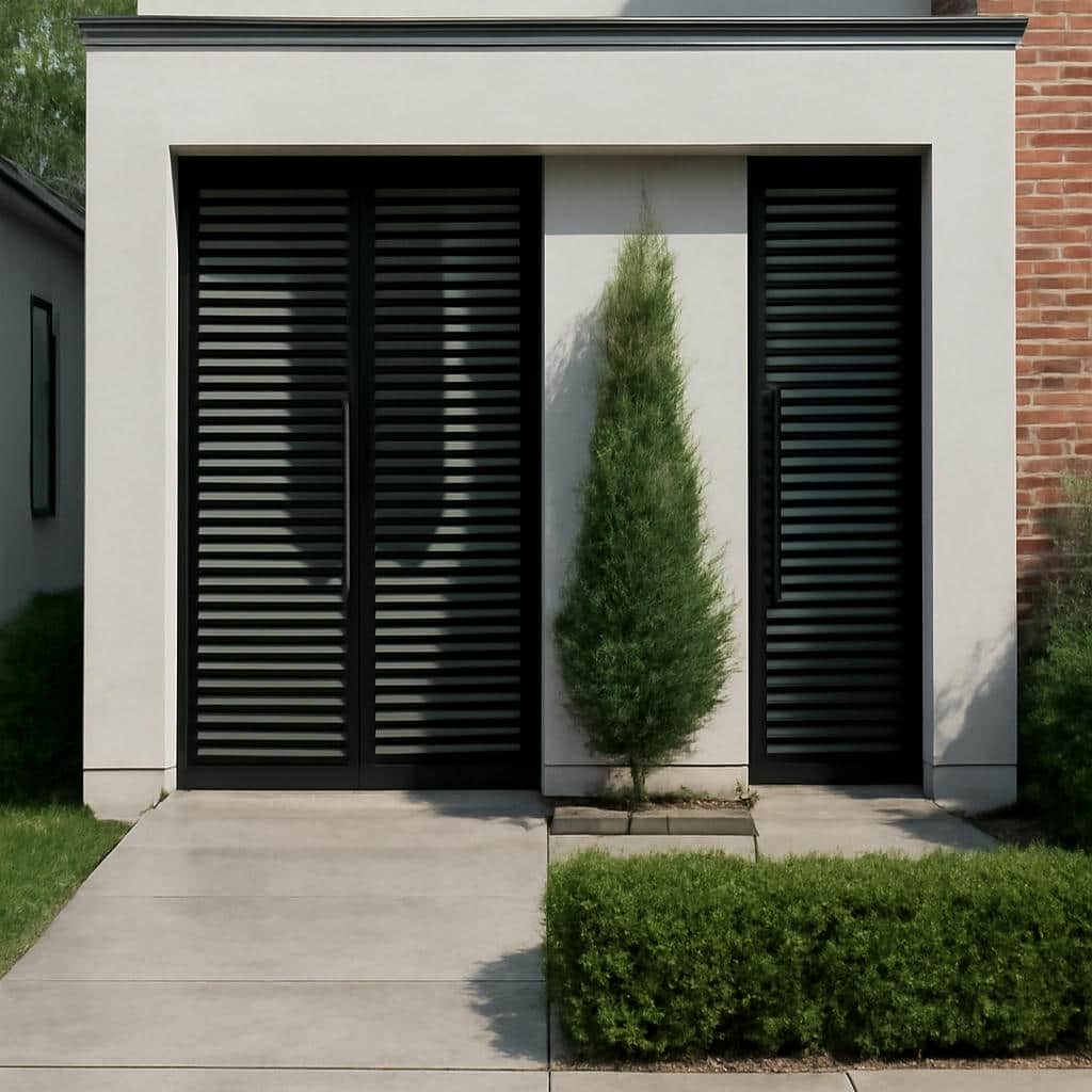 عکس درب مدرن لاینورا خطی مشکی با برش CNC برای ساختمان