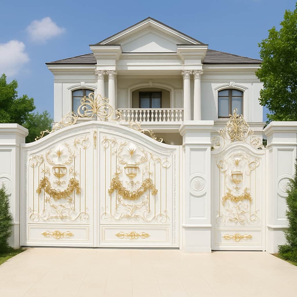 خرید درب فرفورژه موناکو با رنگ سفید، طلایی، مشکی و قهوه&zwnj;ای سوخته