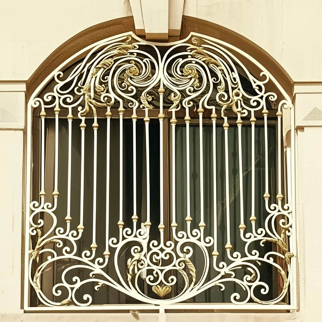 نصب حفاظ پنجره مشکی طلایی روی نمای آماده
