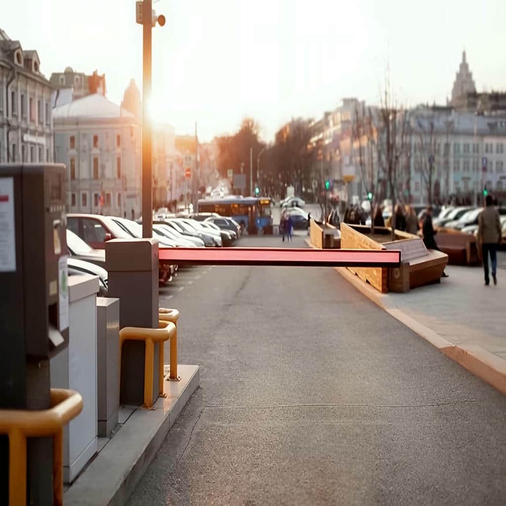 راهبند صنعتی با بازوی بلند با چشمی ایمنی کنار مسیر