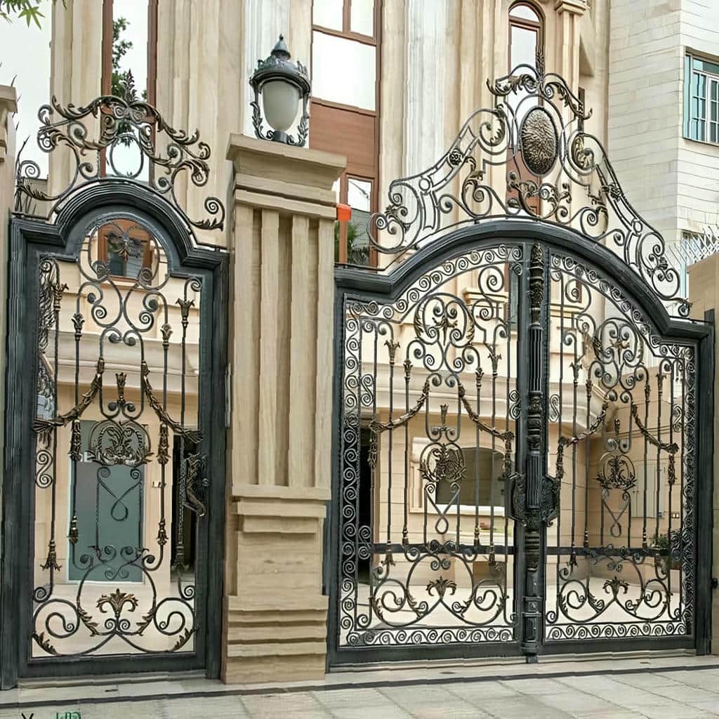 درب پارکینگ مدرن هماهنگ با نمای ساختمان و دیوار ورودی