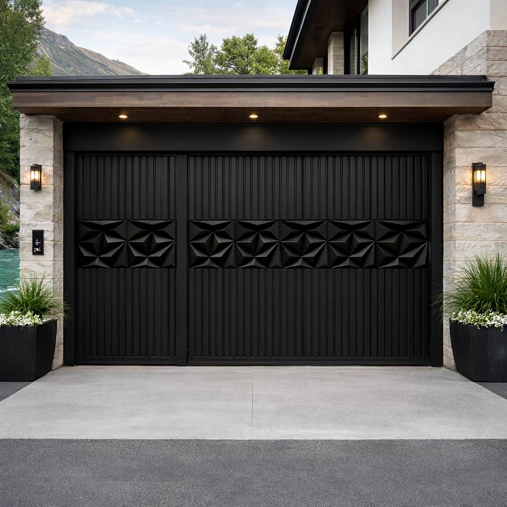 درب فلزی طرح چوب با ریل روان برای پارکینگ