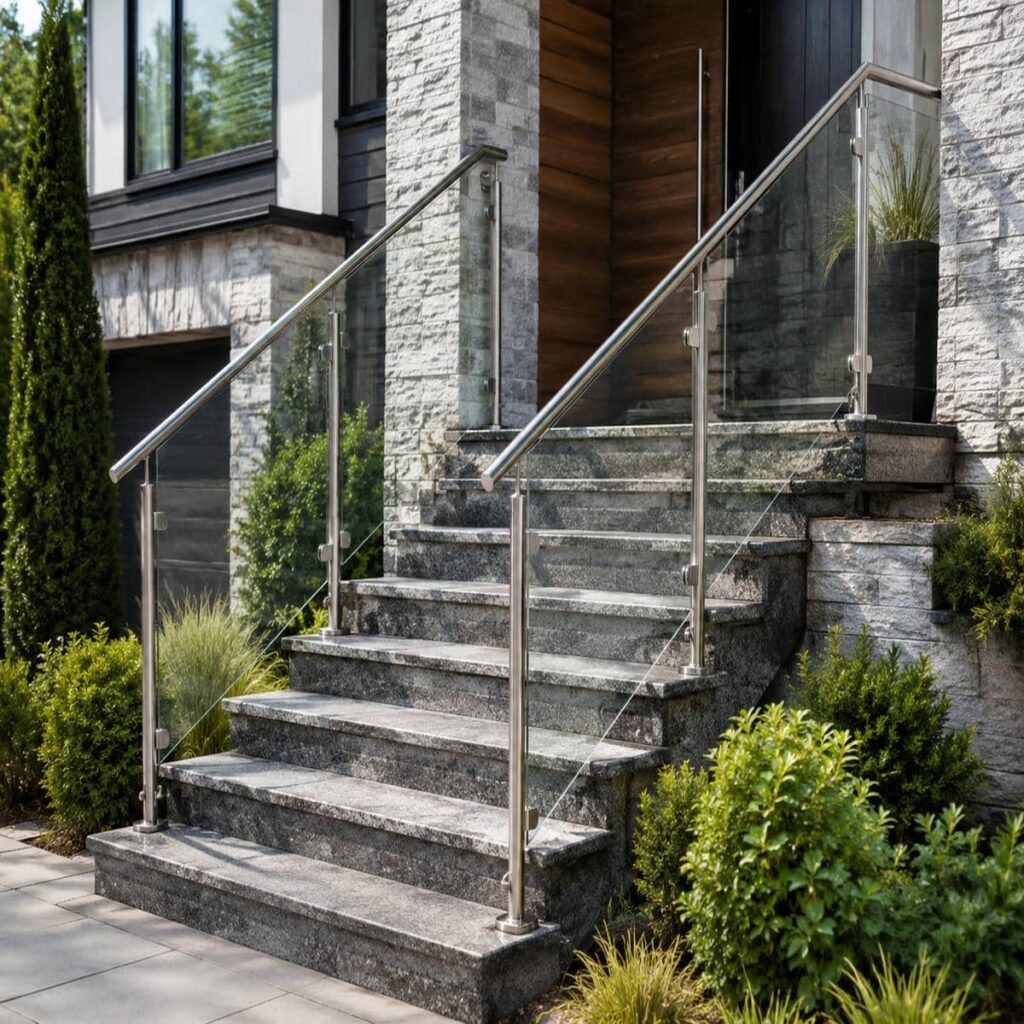 نرده شیشه ای بالکن در نمونه اجرای هماهنگ با نما