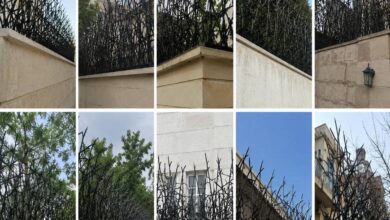 نرده روی دیوار با تزئینات فرفورژه کلاسیک